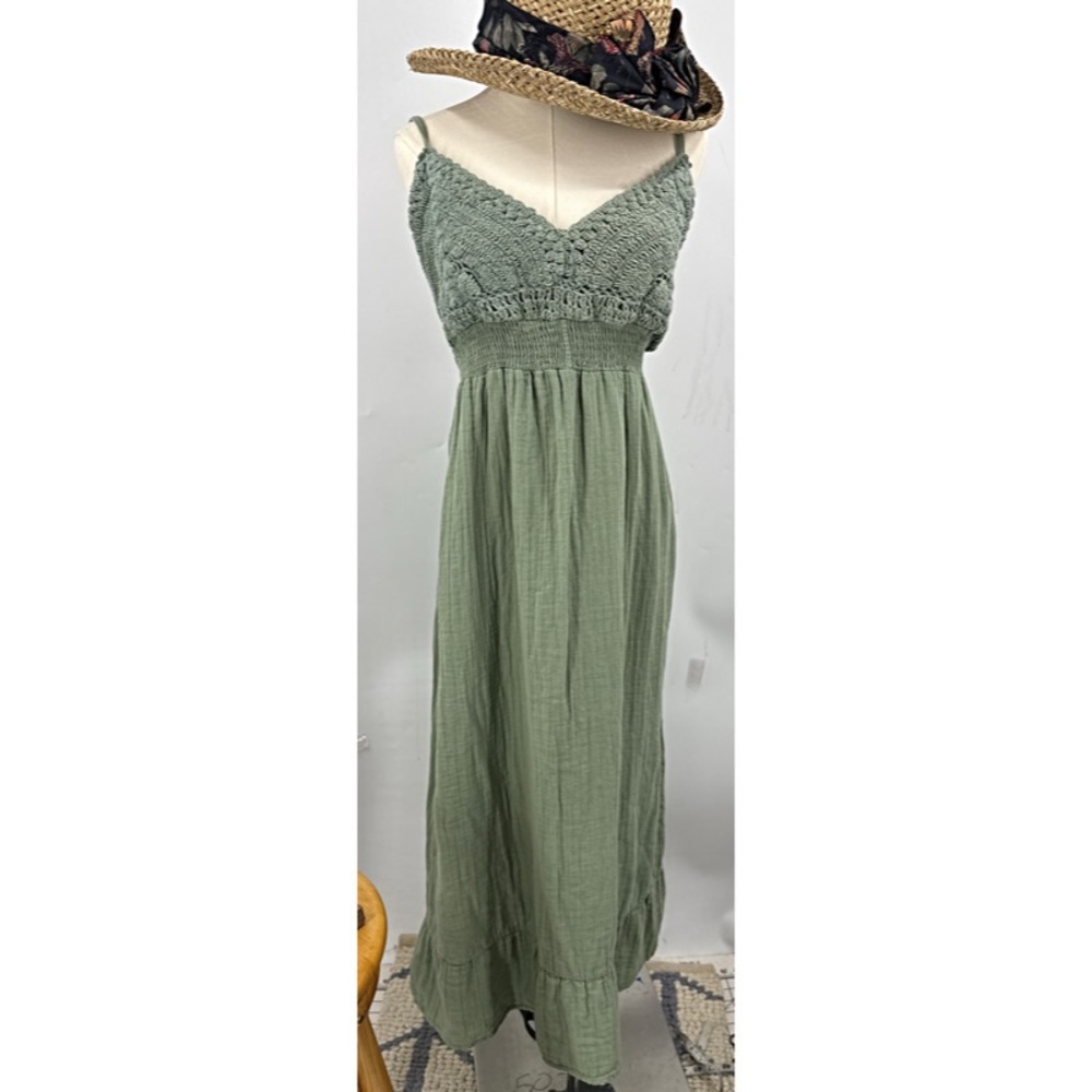 Boho Me Sage Green Crochet Bodice Sundress L